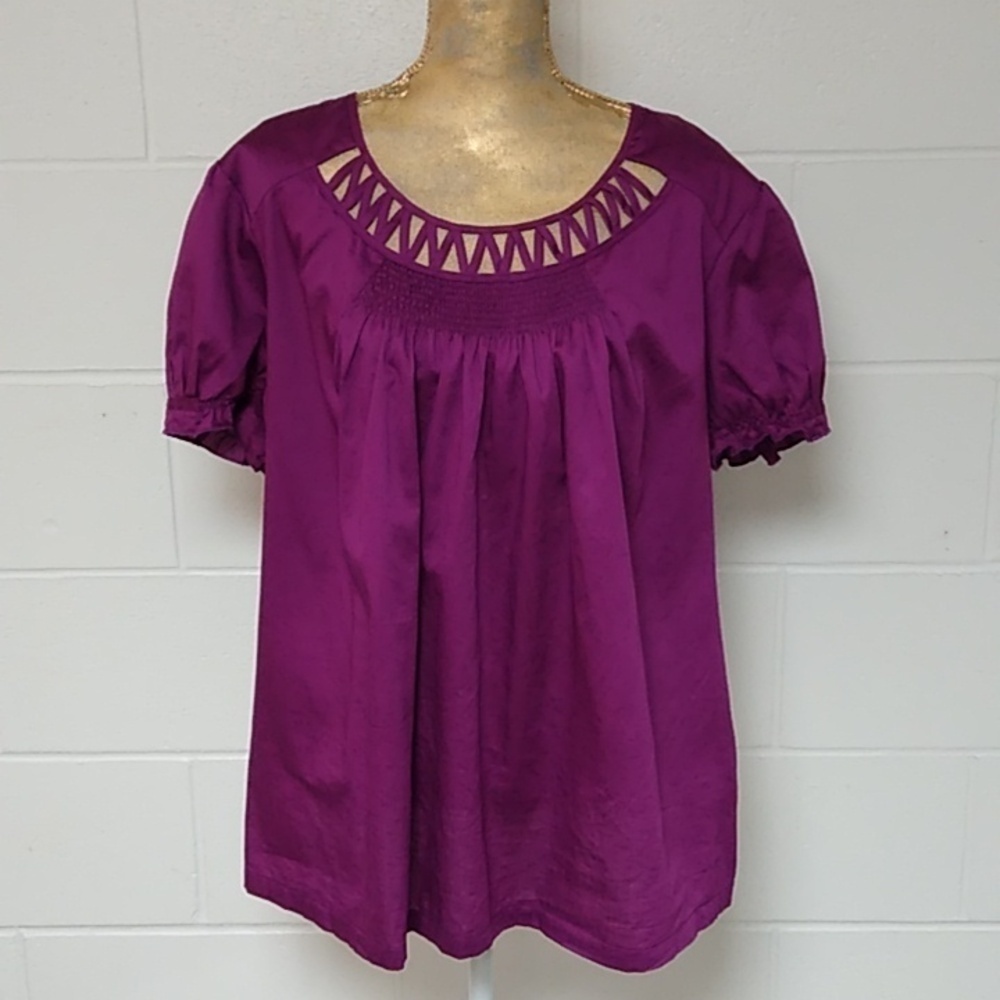 Apt 9 100% soft cotton, sheen berry lattice, short sleeve blouse